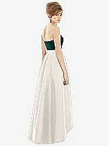Alt View 2 Thumbnail - Ivory & Evergreen Strapless Satin High Low Dress with Pockets