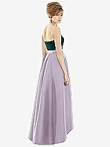 Alt View 2 Thumbnail - Lilac Haze & Evergreen Strapless Satin High Low Dress with Pockets