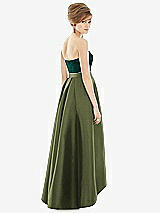 Alt View 2 Thumbnail - Olive Green & Evergreen Strapless Satin High Low Dress with Pockets