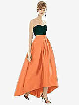 Alt View 1 Thumbnail - Portofino Orange & Evergreen Strapless Satin High Low Dress with Pockets
