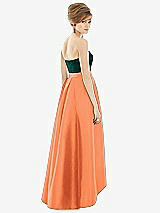Alt View 2 Thumbnail - Portofino Orange & Evergreen Strapless Satin High Low Dress with Pockets