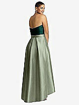 Rear View Thumbnail - Sage & Evergreen Strapless Satin High Low Dress with Pockets