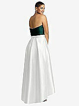 Rear View Thumbnail - White & Evergreen Strapless Satin High Low Dress with Pockets