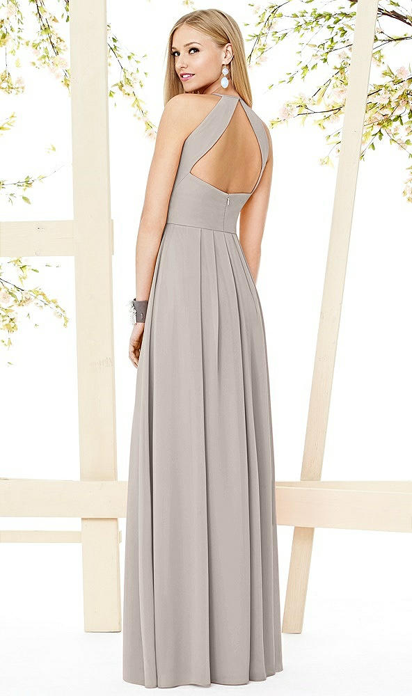 Back View - Taupe Open-Back Shirred Halter Dress