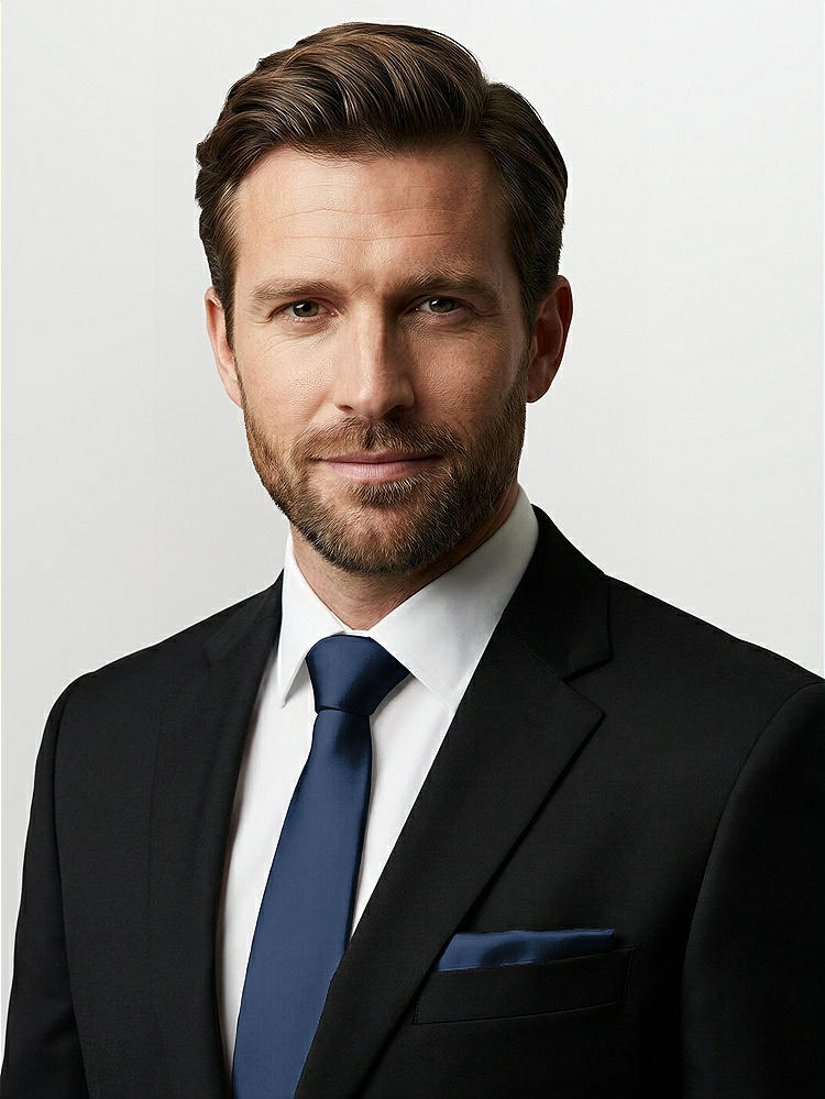 Front View - Midnight Navy Classic Yarn-Dyed Pocket Squares by After Six