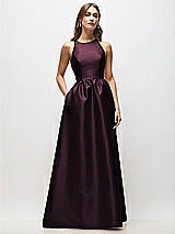 Front View Thumbnail - Deep Plum Sleeveless Keyhole Back Satin Maxi Dress