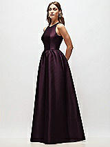 Side View Thumbnail - Deep Plum Sleeveless Keyhole Back Satin Maxi Dress