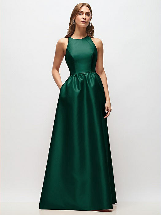 Sleeveless Keyhole Back Satin Maxi Dress