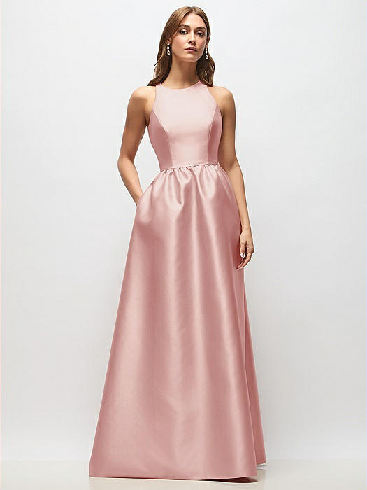 Sleeveless Keyhole Back Satin Maxi Dress