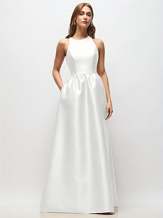 Sleeveless Keyhole Back Satin Maxi Dress