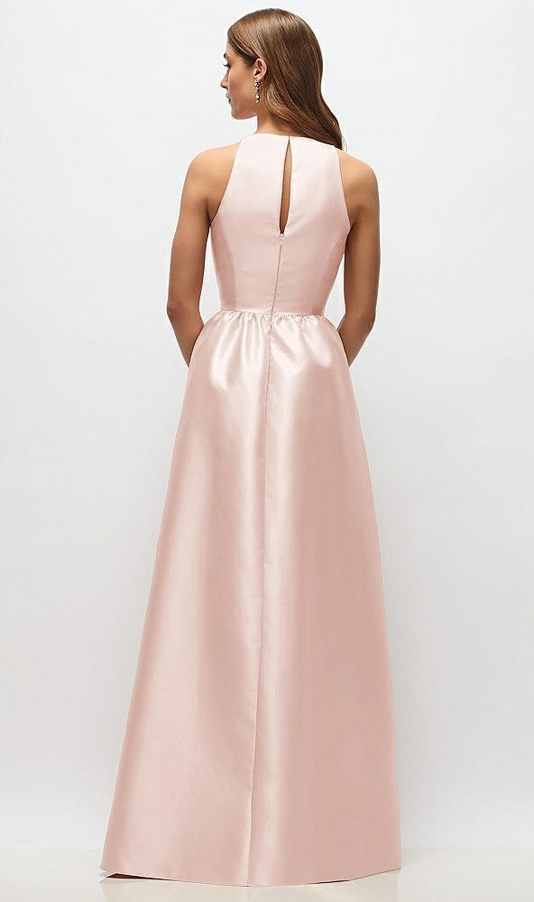 Back View - Blush Sleeveless Keyhole Back Satin Maxi Dress