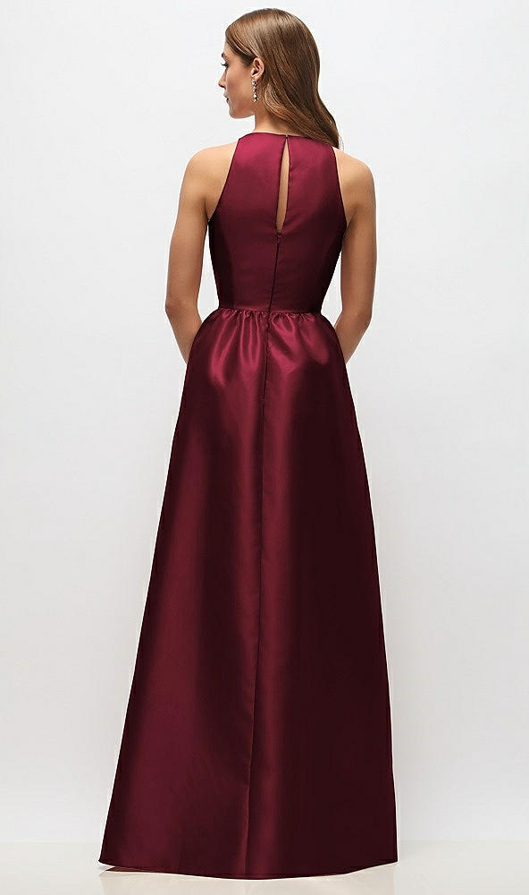 Back View - Cabernet Sleeveless Keyhole Back Satin Maxi Dress