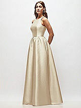 Side View Thumbnail - Champagne Sleeveless Keyhole Back Satin Maxi Dress