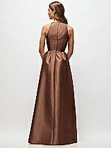 Rear View Thumbnail - Cognac Sleeveless Keyhole Back Satin Maxi Dress