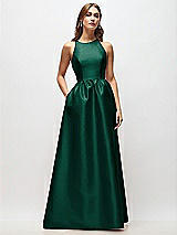 Front View Thumbnail - Hunter Green Sleeveless Keyhole Back Satin Maxi Dress