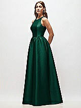 Side View Thumbnail - Hunter Green Sleeveless Keyhole Back Satin Maxi Dress