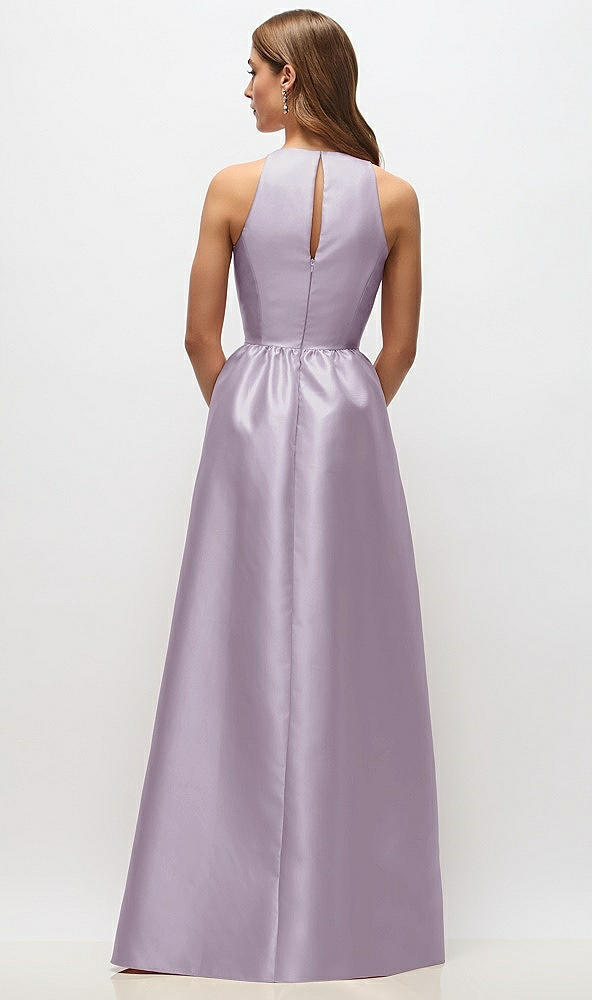 Back View - Lilac Haze Sleeveless Keyhole Back Satin Maxi Dress