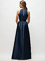 Rear View Thumbnail - Midnight Navy Sleeveless Keyhole Back Satin Maxi Dress