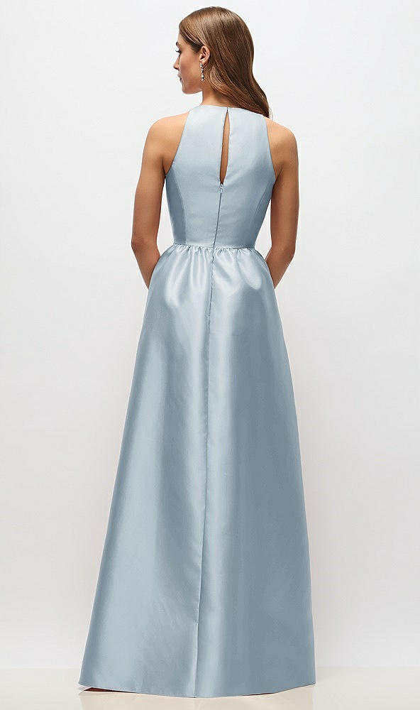 Back View - Mist Sleeveless Keyhole Back Satin Maxi Dress