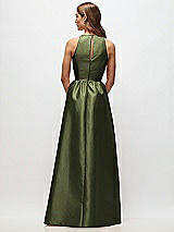 Rear View Thumbnail - Olive Green Sleeveless Keyhole Back Satin Maxi Dress