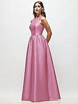Side View Thumbnail - Powder Pink Sleeveless Keyhole Back Satin Maxi Dress