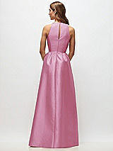 Rear View Thumbnail - Powder Pink Sleeveless Keyhole Back Satin Maxi Dress