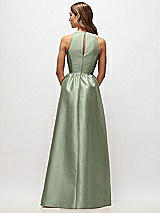 Rear View Thumbnail - Sage Sleeveless Keyhole Back Satin Maxi Dress