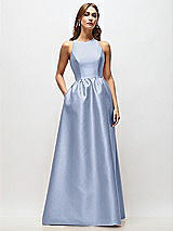 Front View Thumbnail - Sky Blue Sleeveless Keyhole Back Satin Maxi Dress