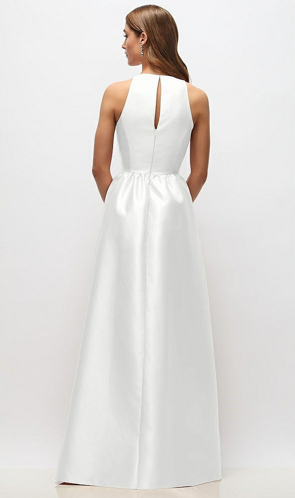 Back View - White Sleeveless Keyhole Back Satin Maxi Dress