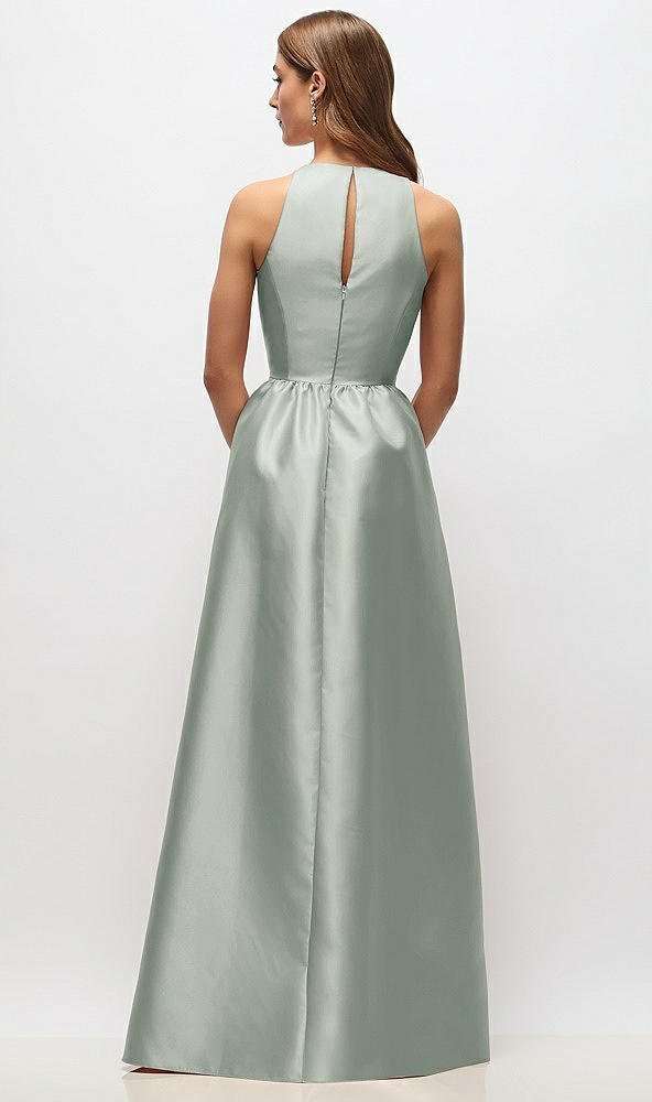 Back View - Willow Green Sleeveless Keyhole Back Satin Maxi Dress