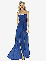 Alt View 1 Thumbnail - Classic Blue Strapless Draped Bodice Maxi Dress with Front Slits