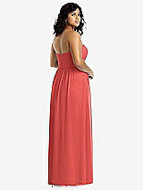 Rear View Thumbnail - Perfect Coral Strapless Draped Bodice Maxi Dress with Front Slits