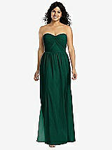 Front View Thumbnail - Hunter Green Strapless Draped Bodice Maxi Dress with Front Slits