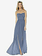 Alt View 1 Thumbnail - Larkspur Blue Strapless Draped Bodice Maxi Dress with Front Slits