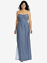 Front View Thumbnail - Larkspur Blue Strapless Draped Bodice Maxi Dress with Front Slits