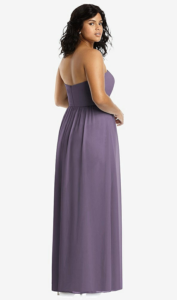 Back View - Lavender Strapless Draped Bodice Maxi Dress with Front Slits