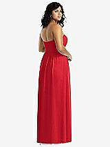 Rear View Thumbnail - Parisian Red Strapless Draped Bodice Maxi Dress with Front Slits