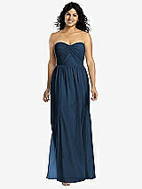Front View Thumbnail - Sofia Blue Strapless Draped Bodice Maxi Dress with Front Slits