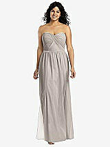 Front View Thumbnail - Taupe Strapless Draped Bodice Maxi Dress with Front Slits