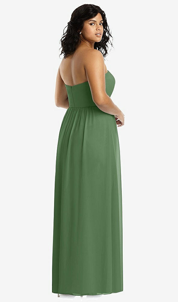 Back View - Vineyard Green Strapless Draped Bodice Maxi Dress with Front Slits