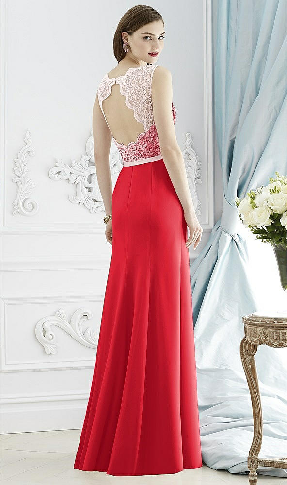 Back View - Parisian Red & Blush Lace Bodice Open-Back Trumpet Gown with Bow Belt