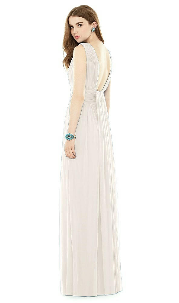 Back View - Ivory Natural Waist Sleeveless Shirred Skirt Dress