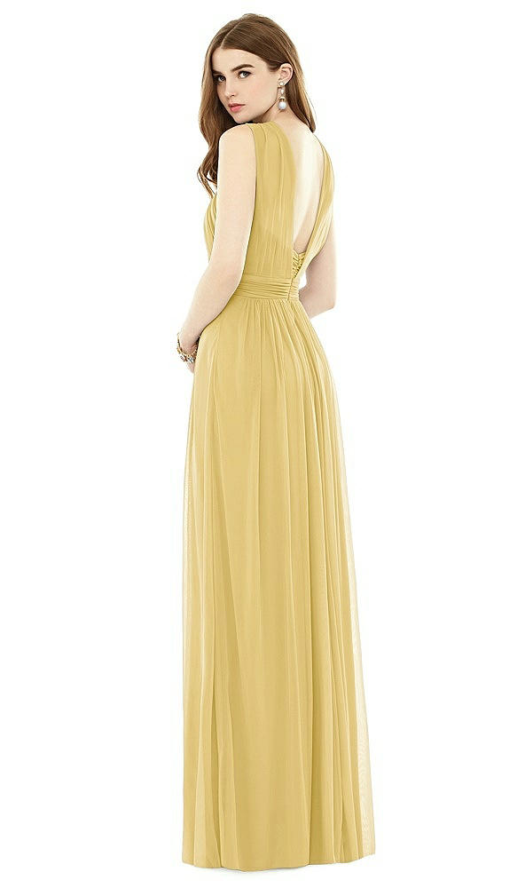 Back View - Maize Maxi Chiffon Knit Halter Neck Dress