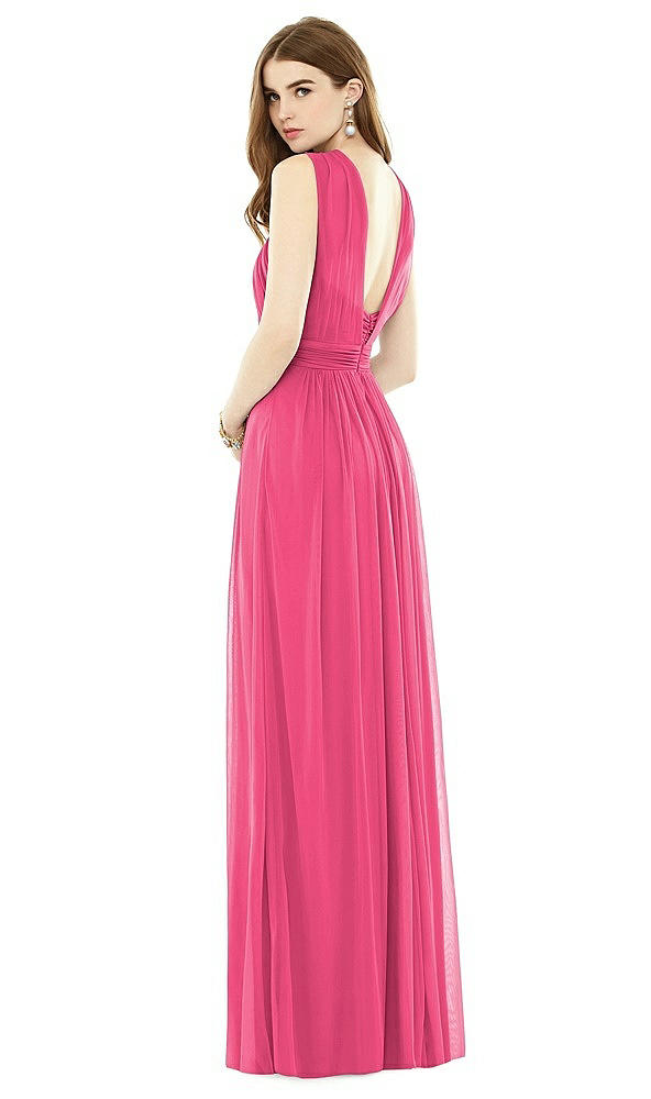 Back View - Forever Pink Maxi Chiffon Knit Halter Neck Dress