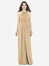Front View Thumbnail - Golden Maxi Chiffon Knit Halter Neck Dress