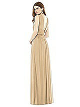 Rear View Thumbnail - Golden Maxi Chiffon Knit Halter Neck Dress