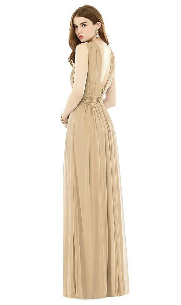 Back View - Golden Maxi Chiffon Knit Halter Neck Dress