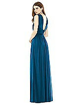Rear View Thumbnail - Ocean Blue Maxi Chiffon Knit Halter Neck Dress
