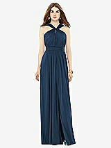 Front View Thumbnail - Sofia Blue Maxi Chiffon Knit Halter Neck Dress