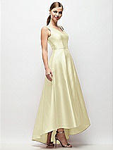Side View Thumbnail - Butter Yellow Sleeveless Pleated Skirt High Low Dress with Pockets